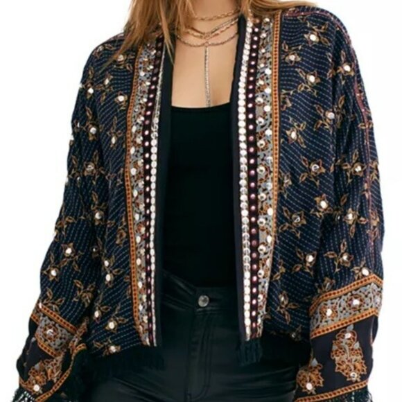 NWT Free People Rays of Light Jacket, Midnight Combo, size L - Picture 2 of 14